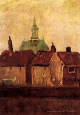 Cluster de vieilles maisons avec la nouvelle église à La Haye