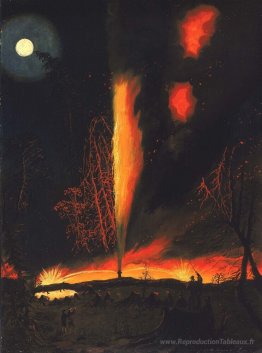 Burning Oil bien la nuit, près de Rouseville, Pennsylvanie
