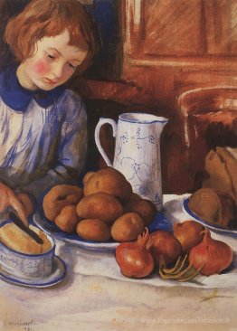Katya à la table de la cuisine