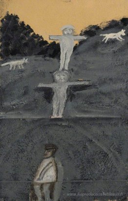 Crucifixion ou allégorie avec trois chiffres et deux chiens