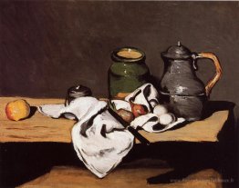 Nature morte avec pot verte et cruche en étain