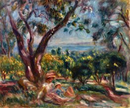 Paysage de Cagnes avec femme et enfant
