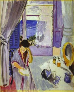 Femme lisant à une coiffeuse (Interieur, Nice)
