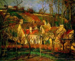 Toits rouges, coin d'un village, hiver