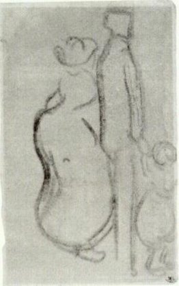 Croquis d'un couple marchant avec un enfant