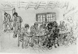 Feuille avec deux groupes de paysans lors d'un repas