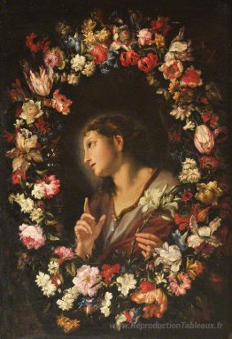 L'ange de l'Annonciation dans une guirlande de fleurs