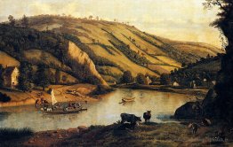 Un vaste paysage fluvial, probablement le Derbyshire, avec des c