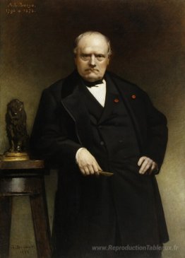 Portrait d'Antoine-Louis Barye avec un modèle de lion assis