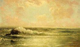 Paysage marin avec des pins et des nuages ​​en surplomb