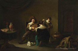 Intérieur avec un gentleman jouant un luth et une dame chantant