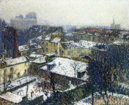 Les toits de Paris dans la neige, la vue du studio de l'artiste