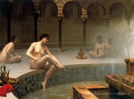 Un bain, une femme baigne ses pieds
