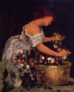 Jeune fille arrangeant les fleurs