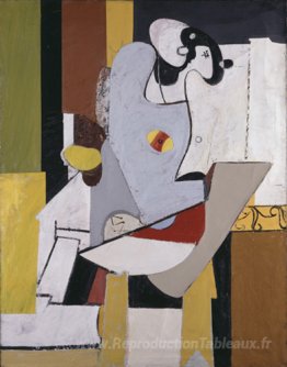 Figure bleue dans une chaise