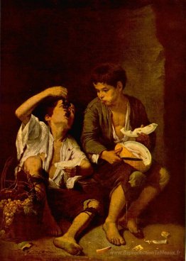 Deux enfants mangeant un melon et des raisins