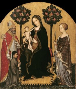Mary intronisée avec l'enfant, les saints et un donateur