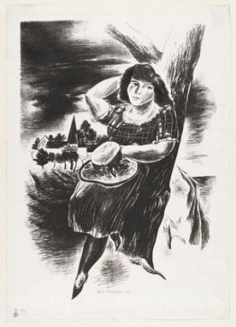 Été - (fille appuyée contre un arbre)