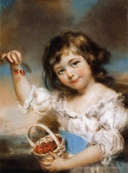 Petite fille présentant des cerises