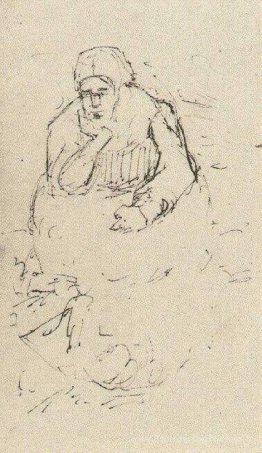 Femme paysanne, assise avec le menton à la main