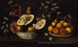 Natureza morta com frutos e flores
