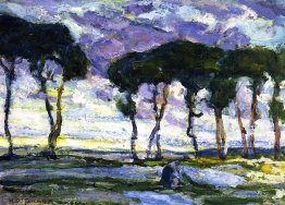 Paysage avec iris