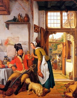 Intérieur avec soldat et femme de chambre