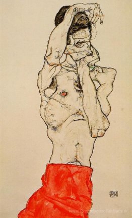 Male debout nue avec un pagne rouge