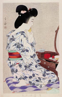 Dans un léger été kimono avec des iris