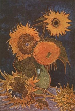Vase de vie morte avec cinq tournesols