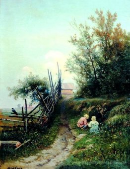 Paysage avec les enfants du village