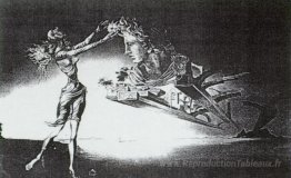 Apparition d'une femme et de l'architecture suspendue dans le dé
