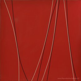 Sans titre (lignes noires et blanches sur fond rouge)