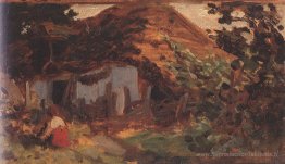 Ferme avec fille en jupe rouge