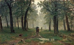 Pluie dans la forêt de chênes