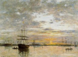 Le port de Le Havre au coucher du soleil