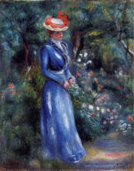 Femme dans une robe bleue, debout dans le jardin de Saint Cloud