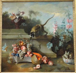 Nature morte avec singe, fruits et fleurs