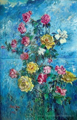 Roses avec fond bleu