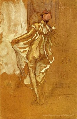 Une femme dansante dans une robe rose vue de l'arrière