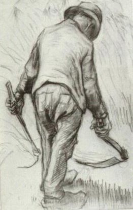 Paysan avec faucille, vu de l'arrière