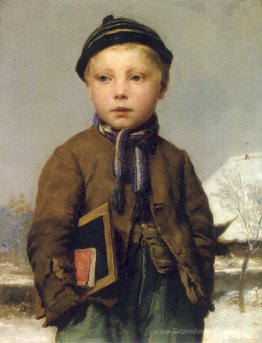 École avec planche à ardoise dans un paysage enneigé