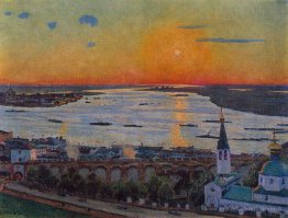 Le coucher de soleil sur Volga. Nizhny Novgorod