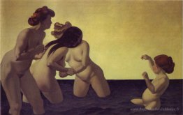 Trois femmes et une petite fille jouant dans l'eau