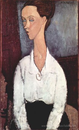 Portrait de Lunia Czechowska en chemisier blanc