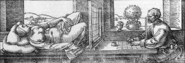 Dessinateur dessinant une femme couchée