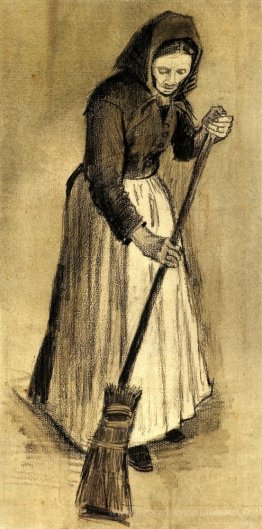 Femme avec un balai