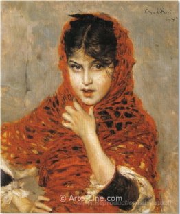 Fille avec châle rouge