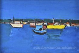 Marina avec bateau jaune