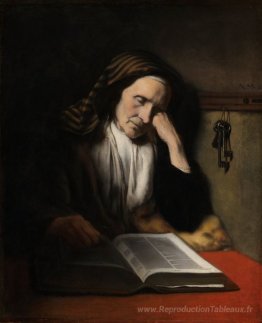 Une vieille femme somnolant un livre